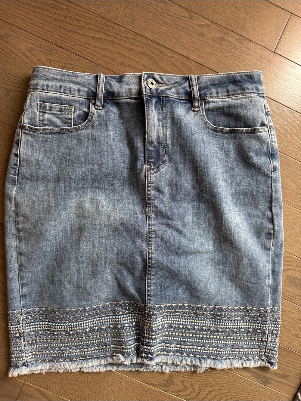 Embellished Light Wash Denim Skort